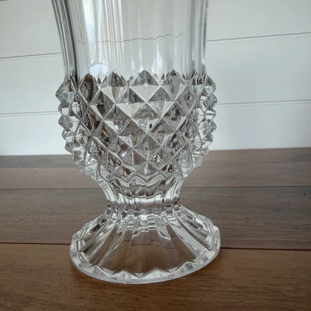 Cristal D'Arques-Durand Footed Tall Fluted Vase Longchamp Clear Crystal Vintage